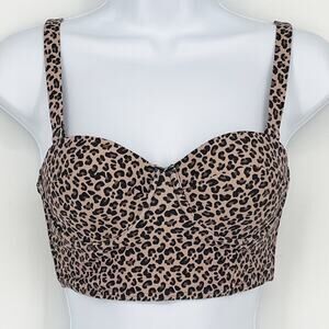 Classic Structured Bikini Swimsuit Top in Tan and Black Leopard Print Size XL